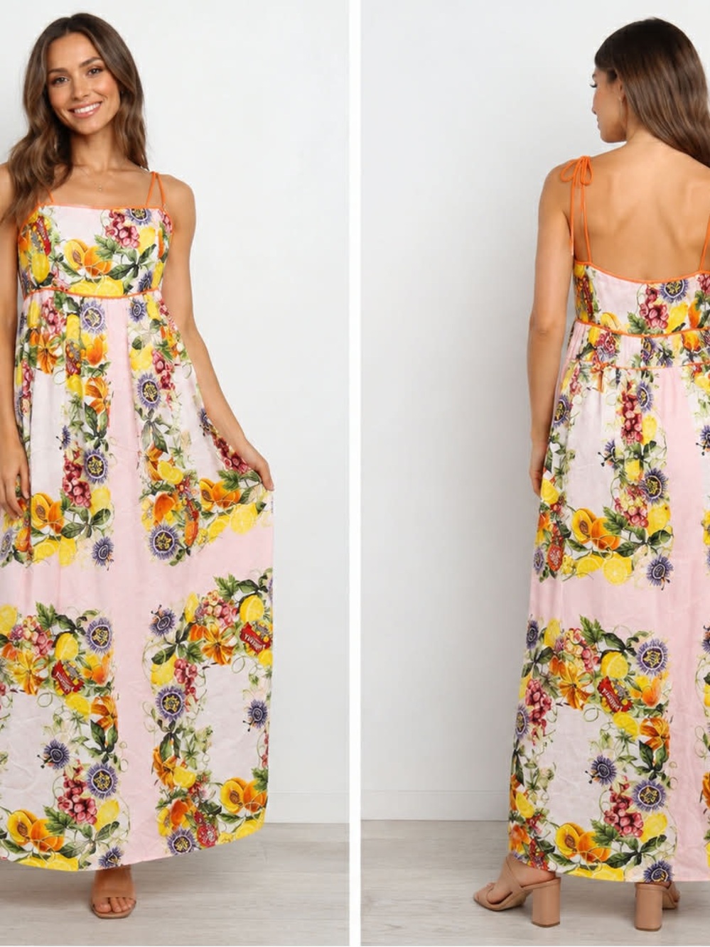 H&M Yellow Pink Floral Tie-Shoulder Maxi Dress